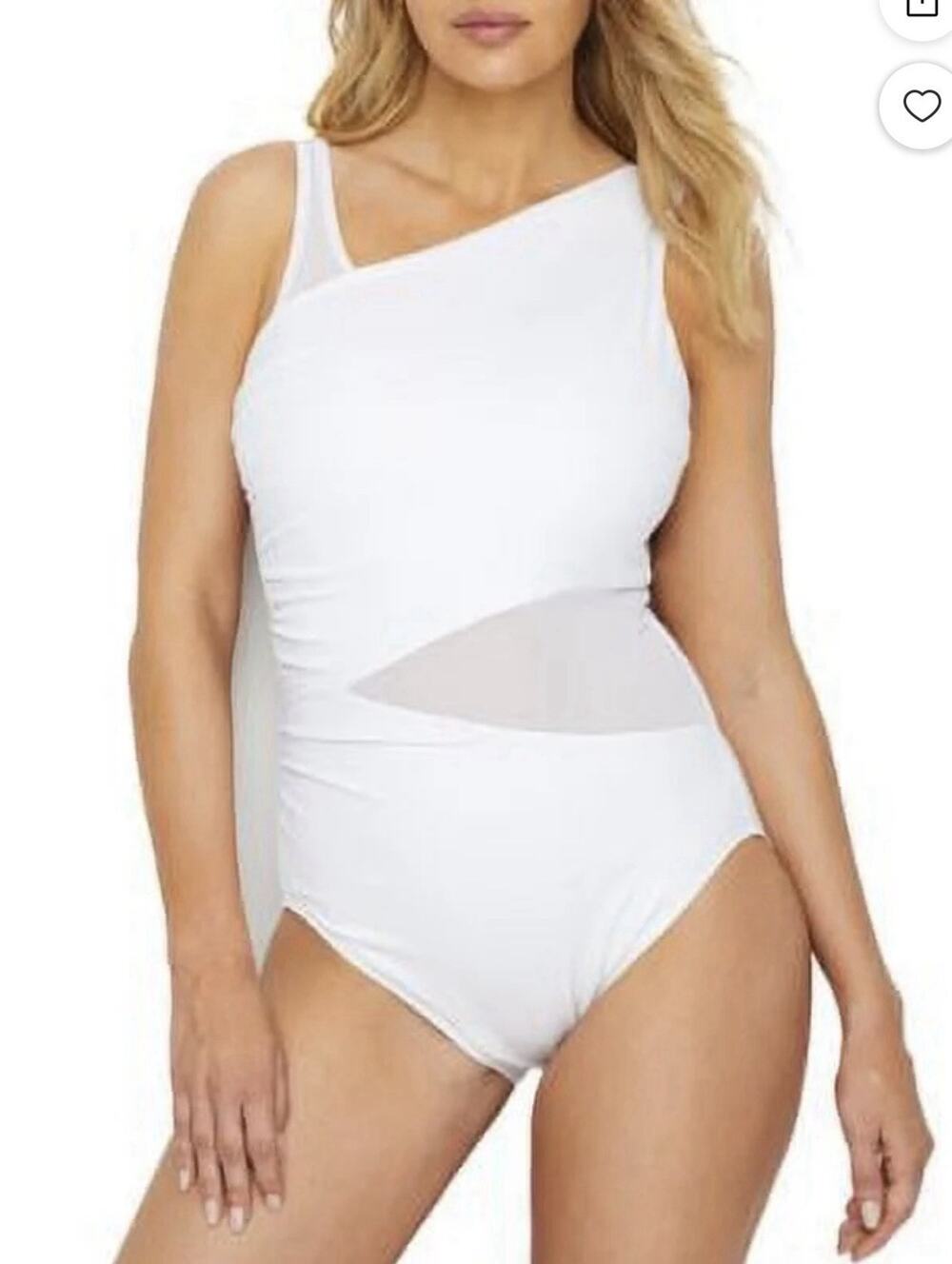 NWT Miraclesuit Azura Illusionists One Piece Swimsuit •16• Mesh Panel White $172